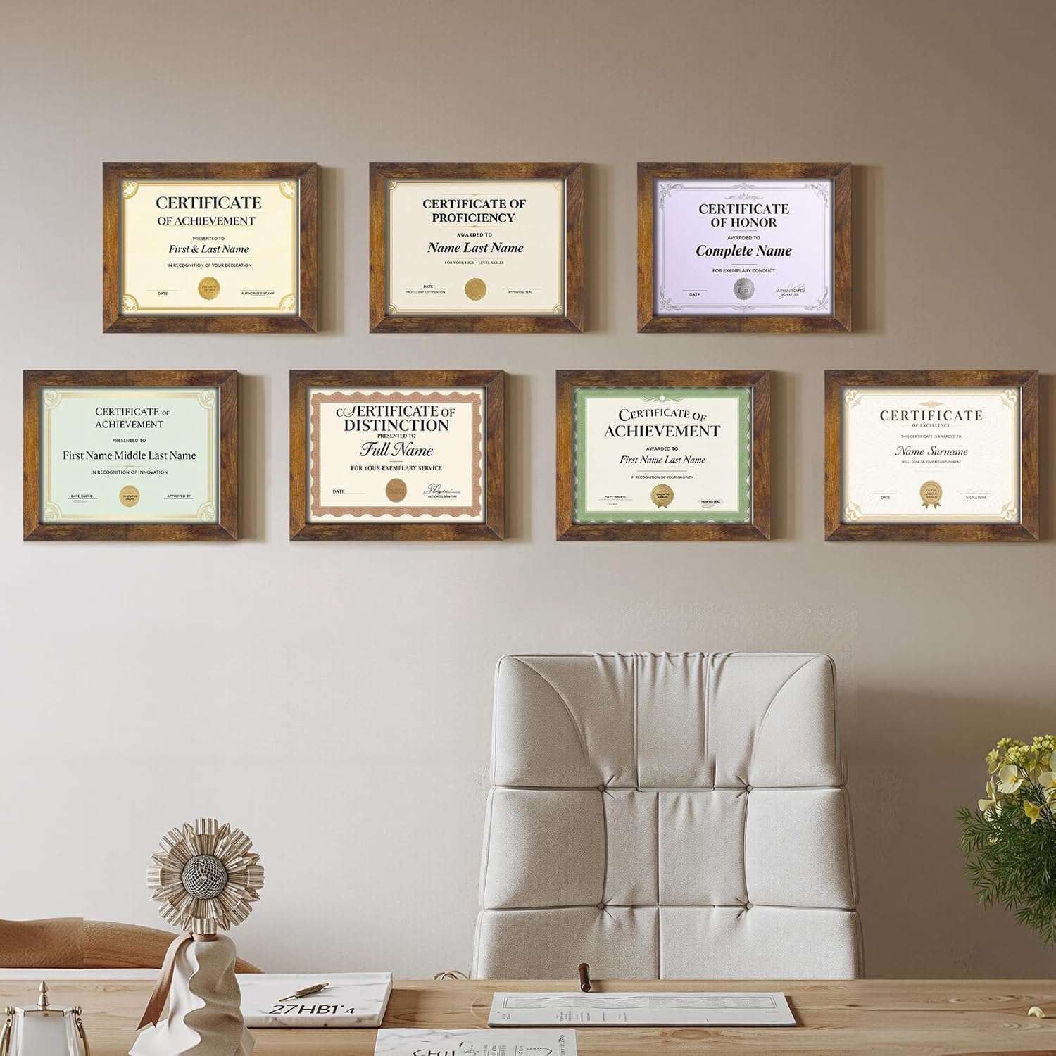Certifications wall at Jaya Lakshmi Dental Clinic (Charitable)